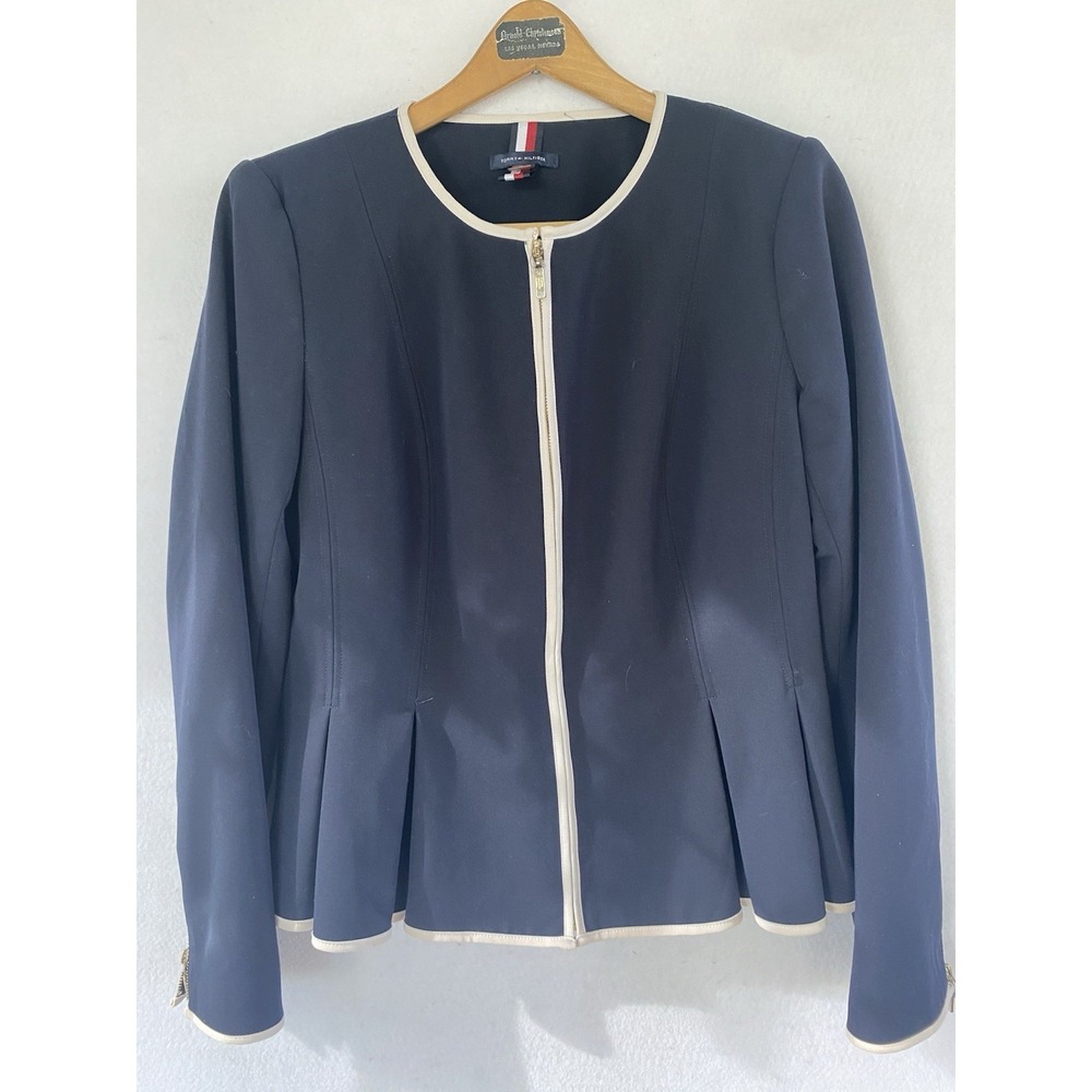 Tommy Hilfiger Jacket Zip Up Navy‎ Blue Size Large Womens Formal Business